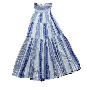 Veronica Beard‎ McKinney Dress Strapless Tiered Maxi Electric Blue White Small